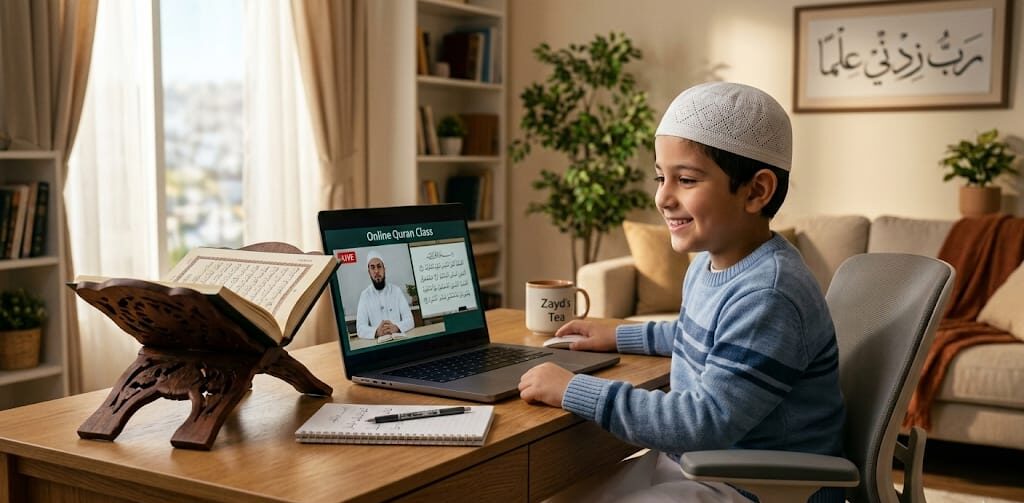 Beginner student engaged in quran learning online