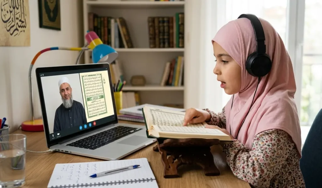 Student reciting in an online quran memorization course