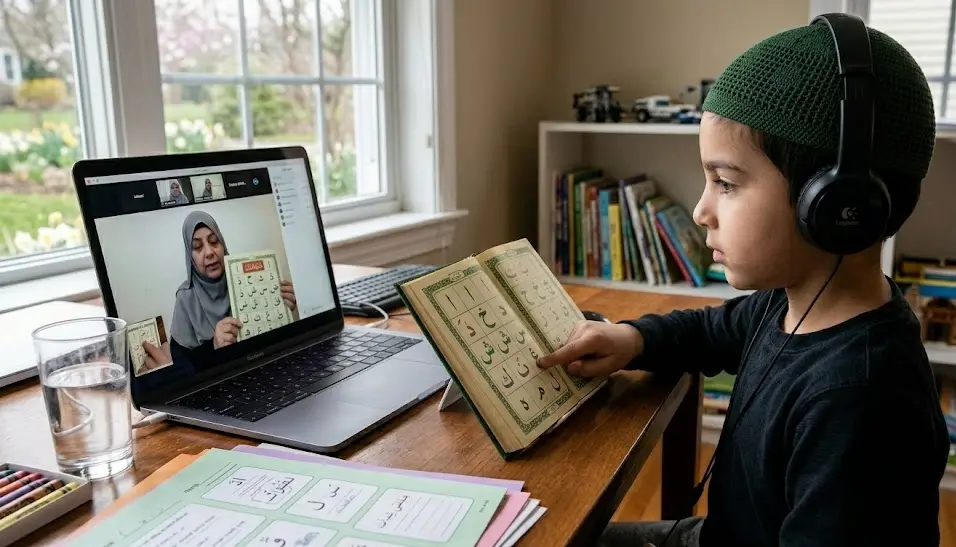 Young student learning the quran qaida online