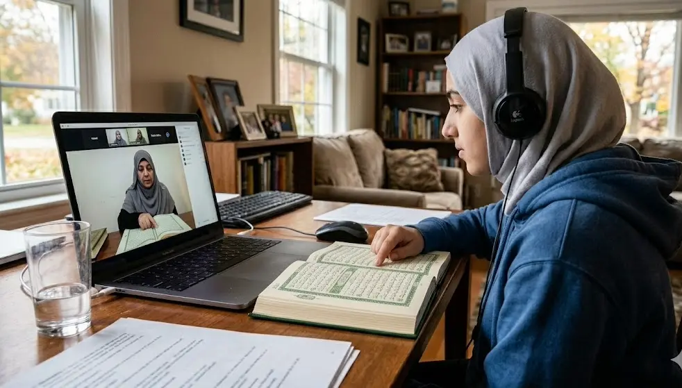 Sister studying with an online female quran teacher